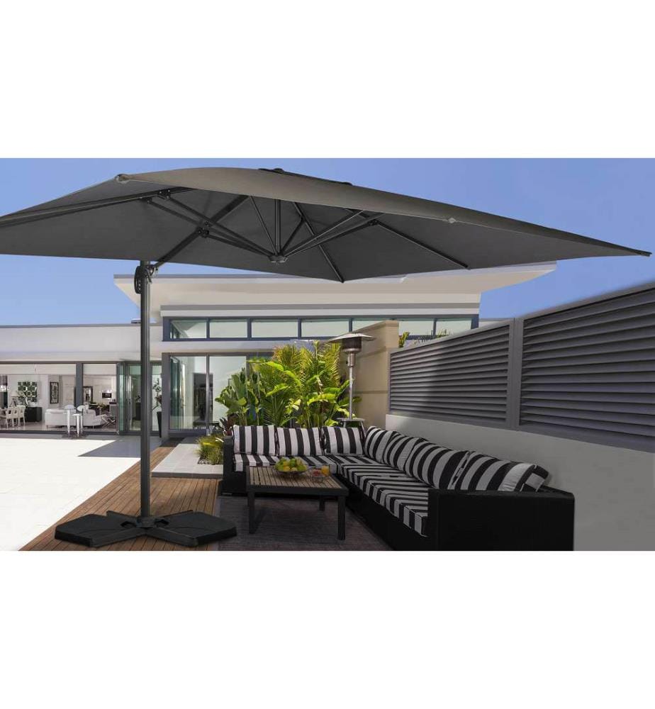 Parasol 360° rectangle gris avec housse - 4 x 3 m