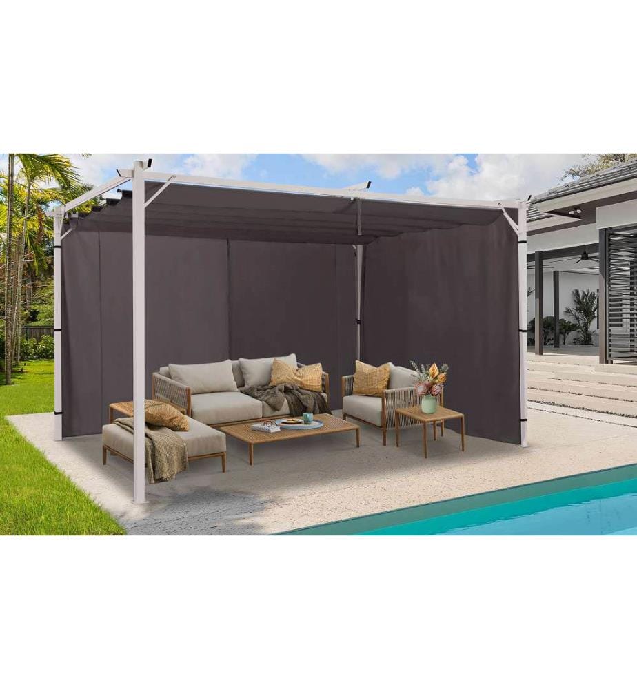 Rideaux universels pour pergola gris 4 m - Lot de 2