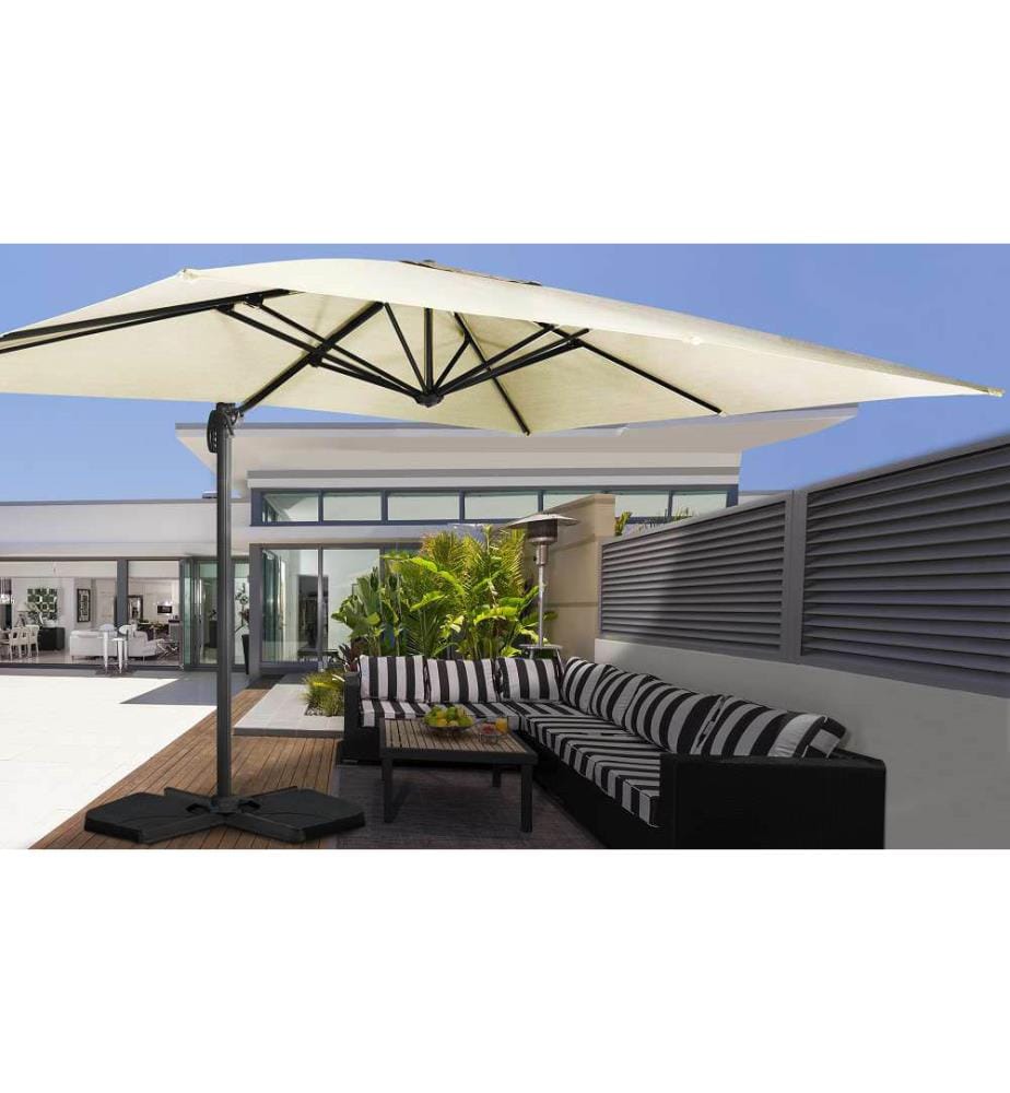 Parasol 360° rectangle créme avec housse - 4 x 3 m