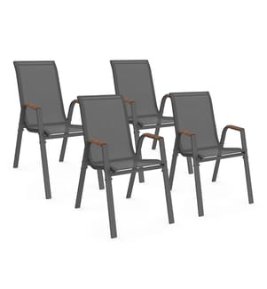 Lot de 4 Chaises de jardin Ozéa - Gris anthracite et Rotin 