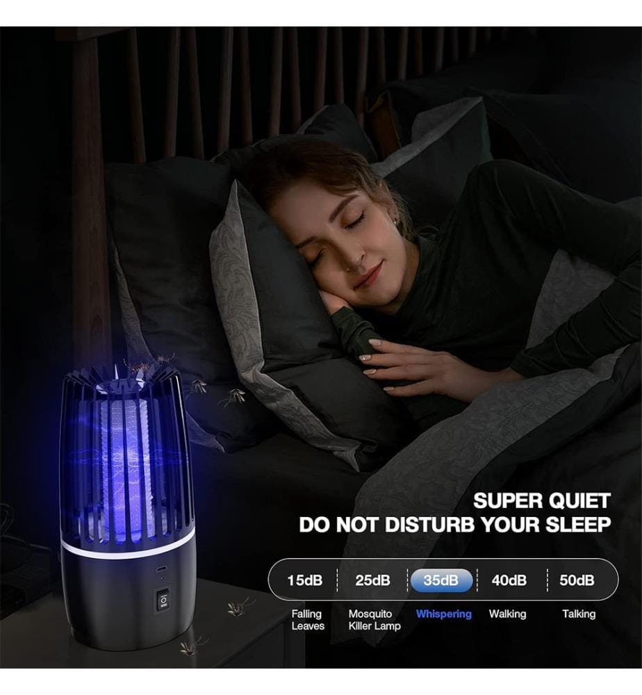 Mückensichere Lampe, 4000mAh wiederaufladbare USB Fliegenfalle, 360°UV elektrischer mückensicherer Lampenschirm, Innen- und Aussenlampenschirm mit starker Anziehungskraft - Schwarz