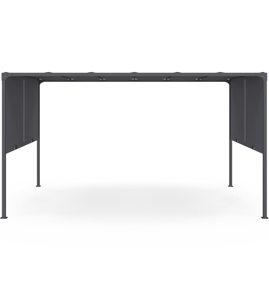 Pergola 3x4m + 2 toiles latérales coulissantes grises