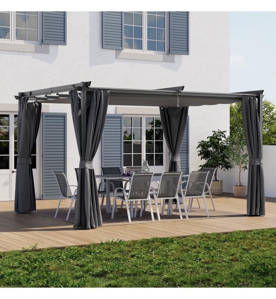 Pergola Marina 3x4m toit rétractable + 4 rideaux 
