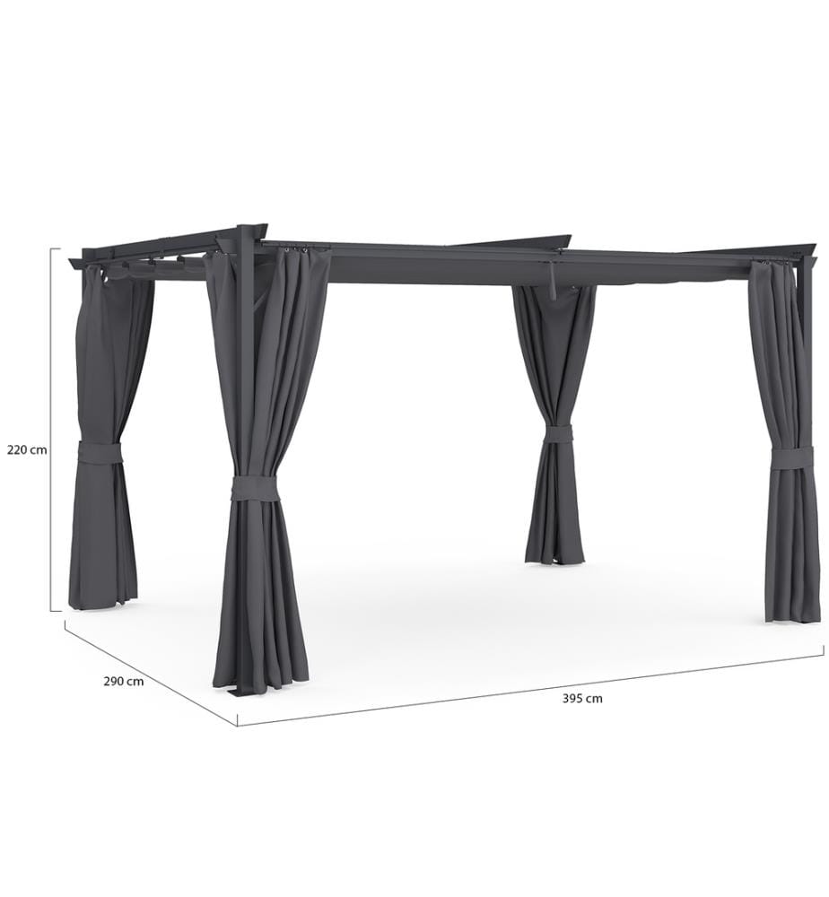 Pergola Marina 3x4m toit rétractable + 4 rideaux 