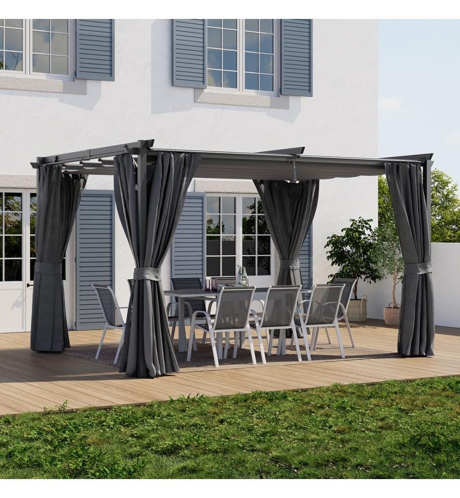 Pergola Marina 3x4m toit rétractable + 4 rideaux moustiquaires