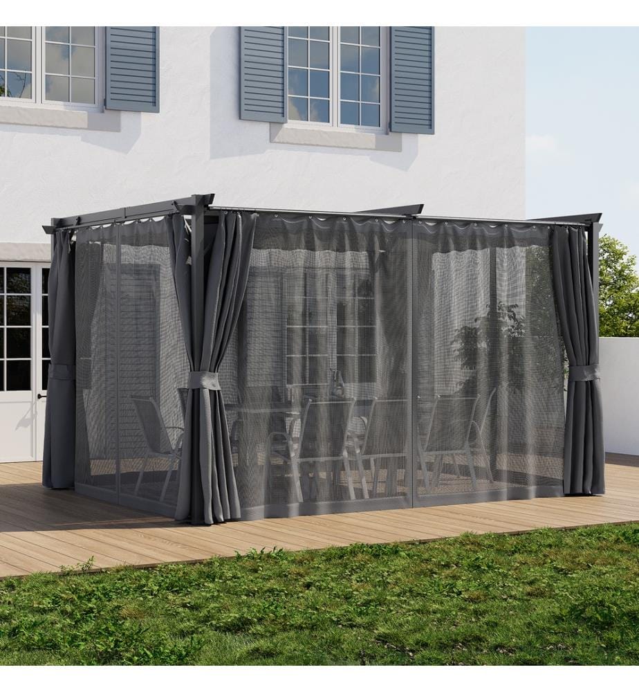Pergola Marina 3x4m toit rétractable + 4 rideaux moustiquaires
