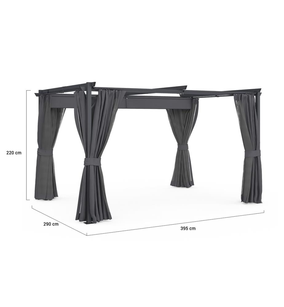 Pergola Marina 3x4m toit rétractable + 4 rideaux moustiquaires