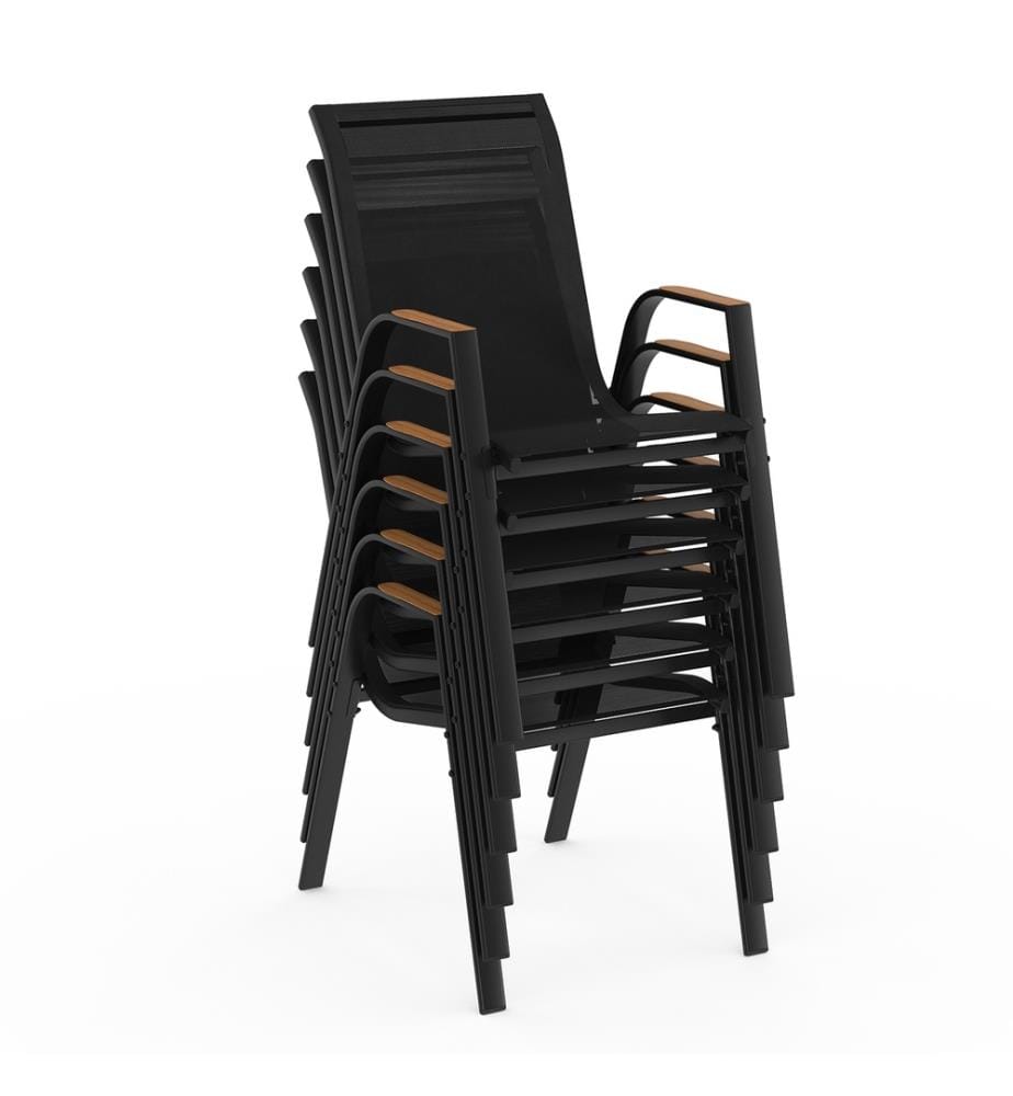 Ensemble repas extensible Timbia 12 places noir et verre trempé effet bois