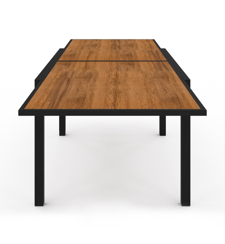 Ensemble repas extensible Timbia 12 places noir et verre trempé effet bois