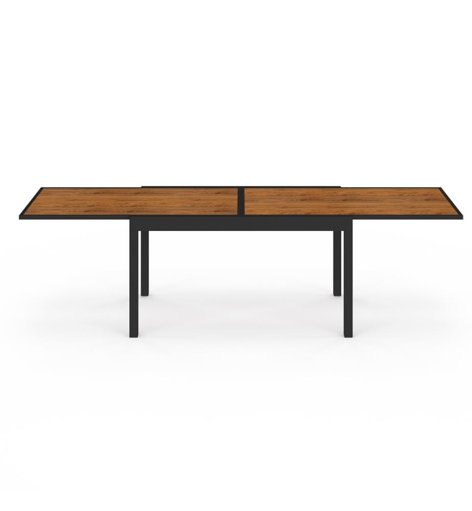 Ensemble repas extensible Timbia 12 places noir et verre trempé effet bois