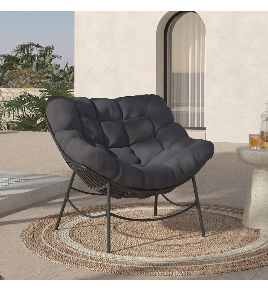Fauteuil de jardin Lois rotin et coussin gris