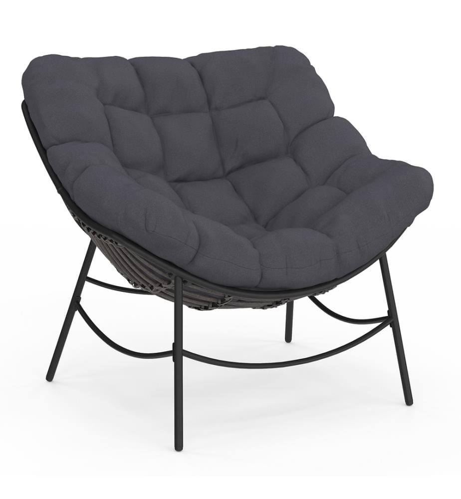 Fauteuil de jardin Lois rotin et coussin gris