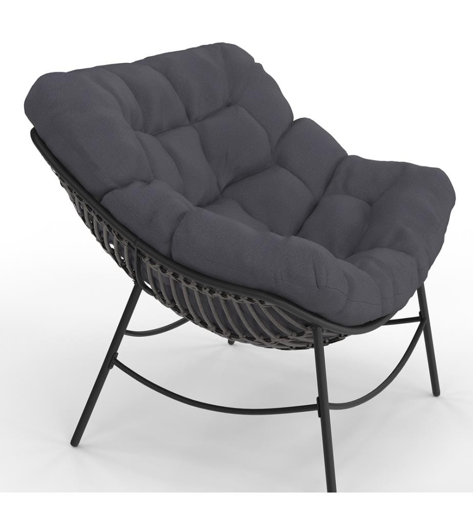 Fauteuil de jardin Lois rotin et coussin gris