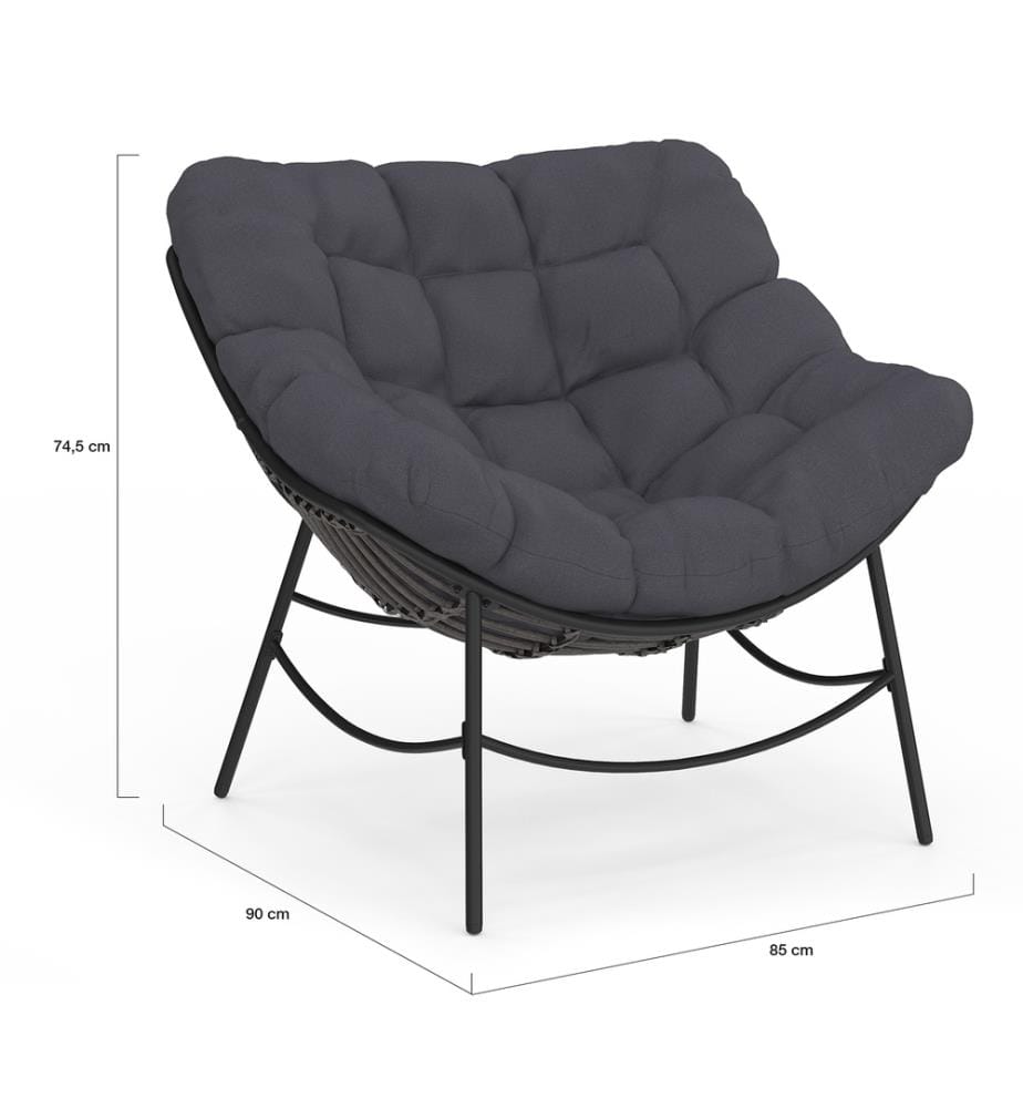 Fauteuil de jardin Lois rotin et coussin gris