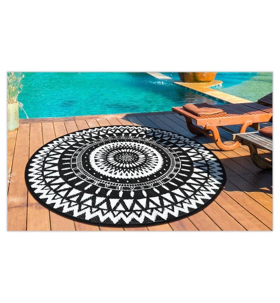 Tappeto Maori rotondo da esterno 250 cm Nero Motivi etnici