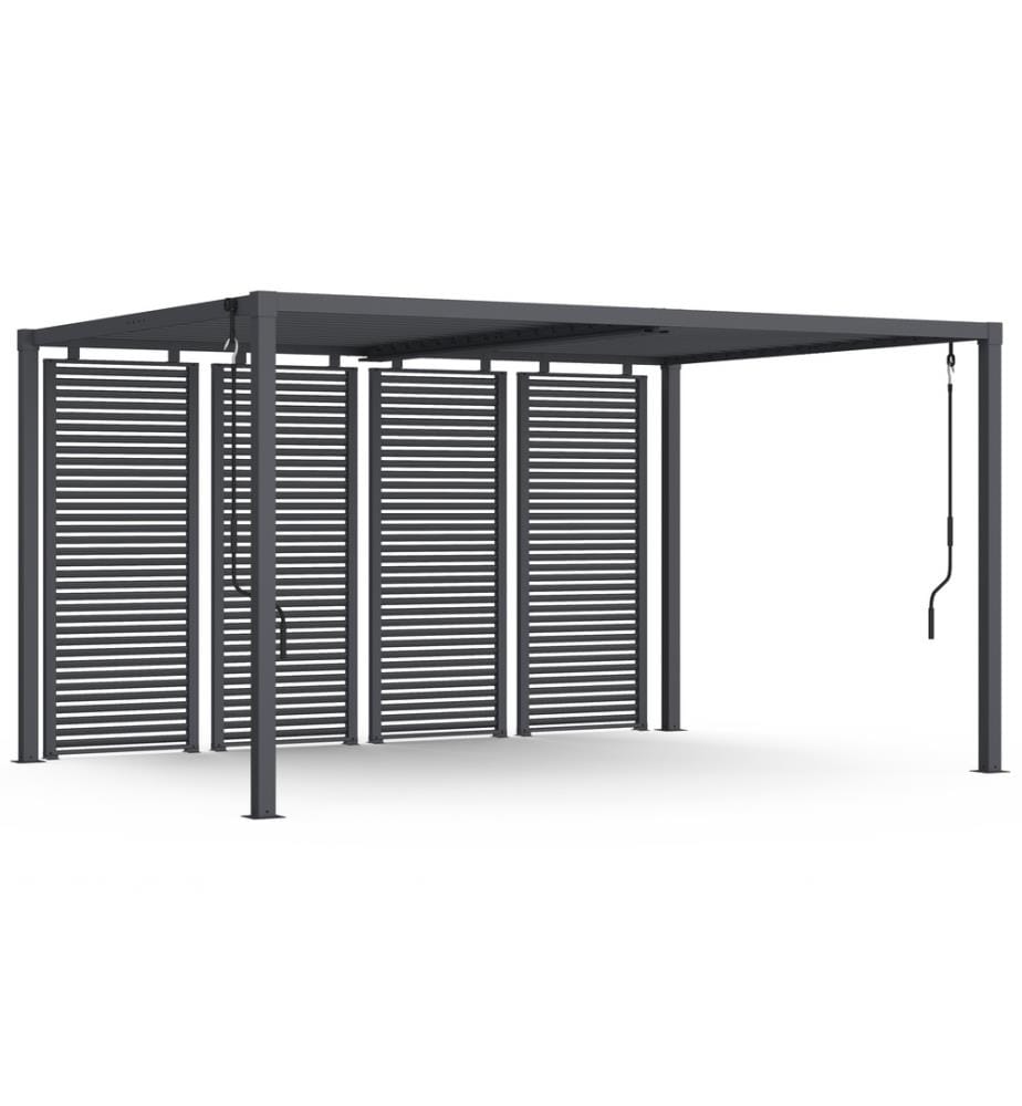 Pergola bioclimatique 3x4m lames orientables + 4 persiennes - Gris anthracite