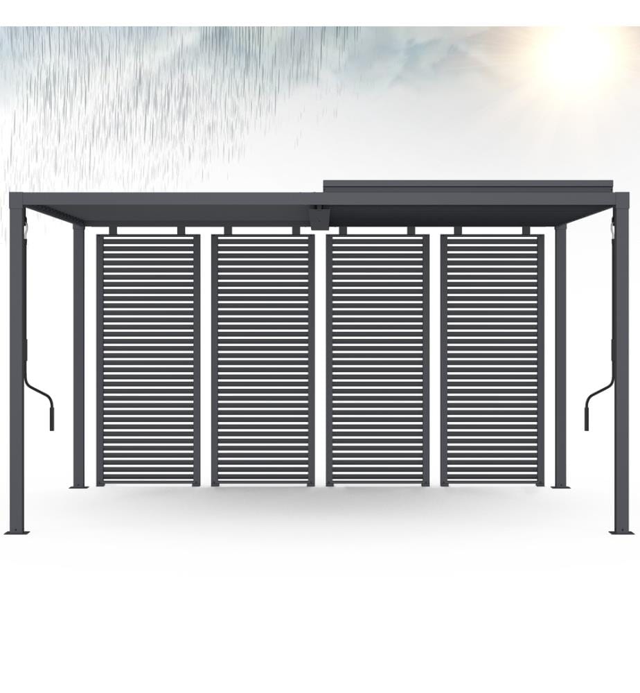 Pergola bioclimatique 3x4m lames orientables + 4 persiennes - Gris anthracite