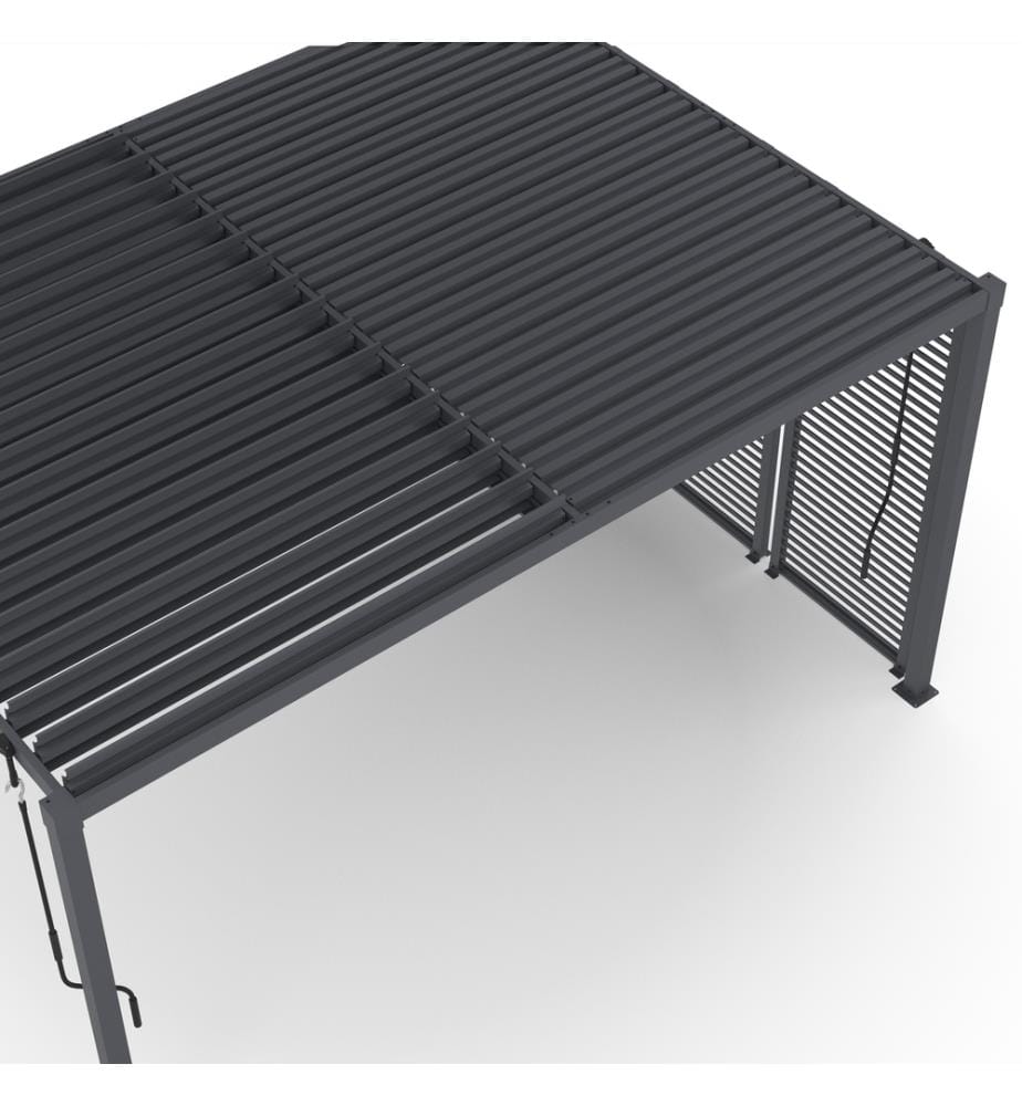 Pergola bioclimatique 3x4m lames orientables + 4 persiennes - Gris anthracite