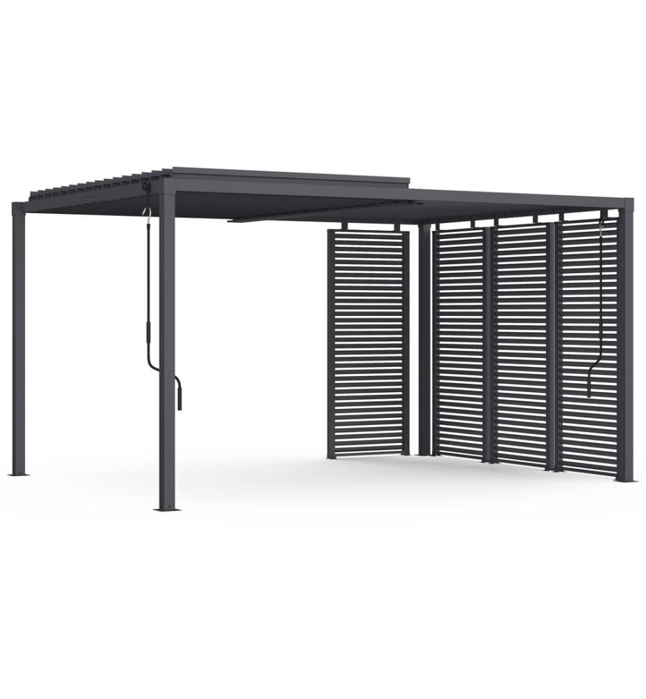 Pergola bioclimatique 3x4m lames orientables + 4 persiennes - Gris anthracite