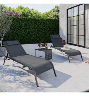 Lot de 2 Transats inclinables Mindoro 5 positions avec table d'appoint
