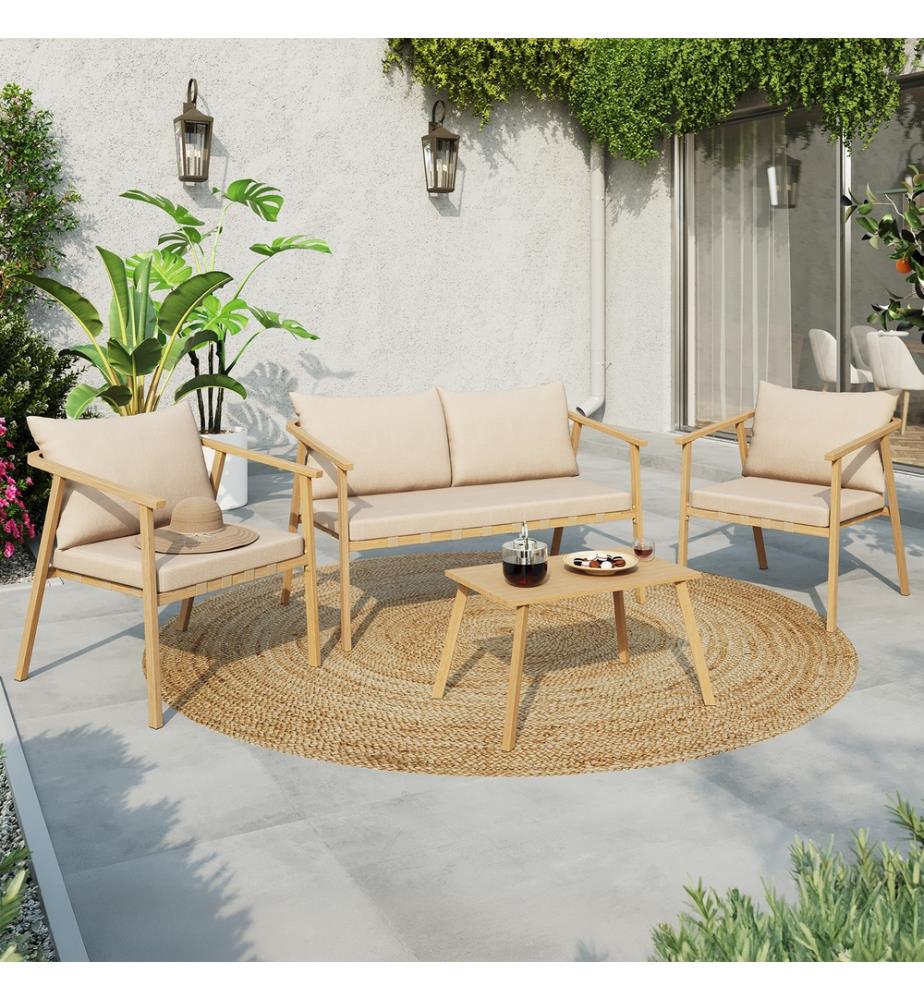 Salon de jardin Paros 4 places - Beige et Brun