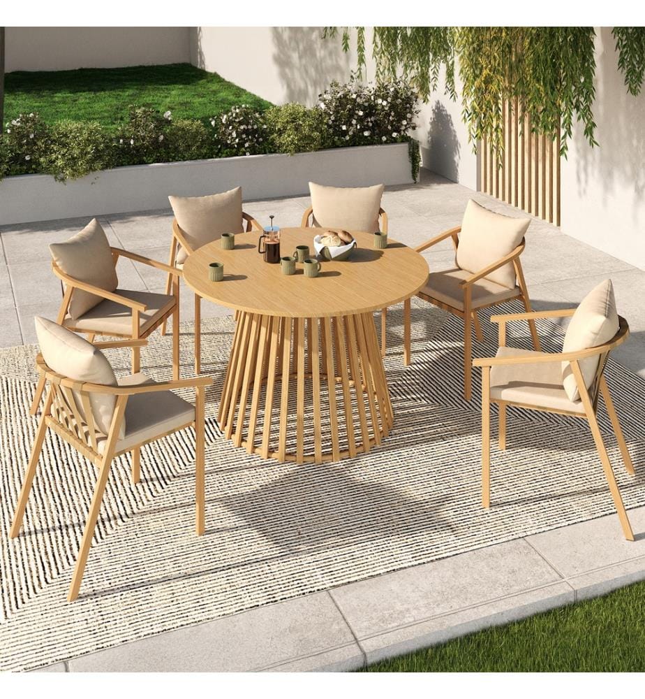 Ensemble repas Hortensia 6 places - Brun et Beige