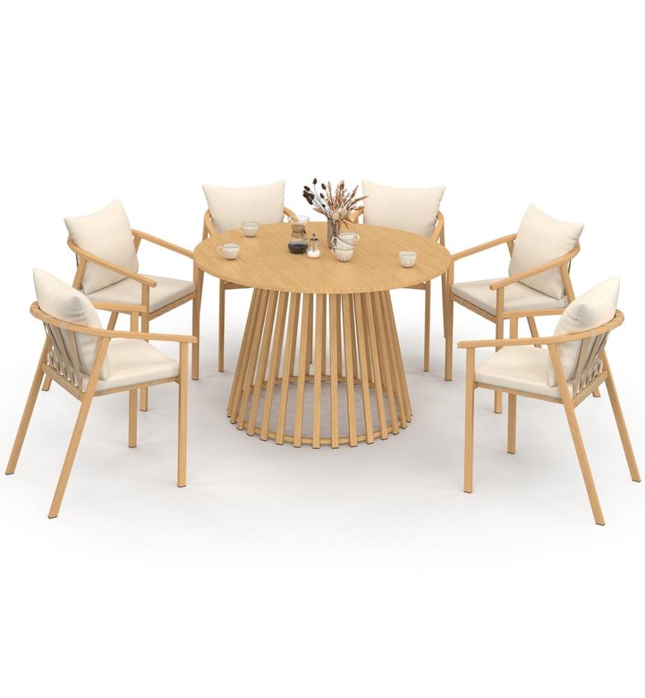 Ensemble repas Hortensia 6 places - Brun et Beige