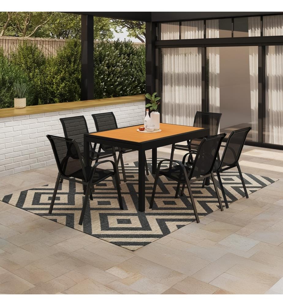 Ensemble repas extensible 12 places polywood noir et bois