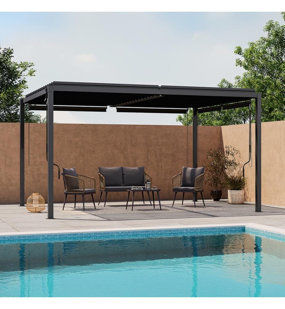 Pergola bioclimatique 3x4m lames orientables + 4 stores