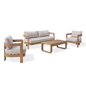 Niedrige Gartenmöbel DAVAO 5-Sitzer aus Aluminium mit Holzeffekt - ECRU