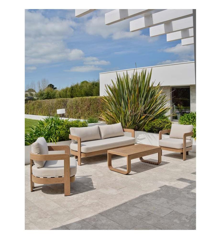 Niedrige Gartenmöbel DAVAO 5-Sitzer aus Aluminium mit Holzeffekt - ECRU
