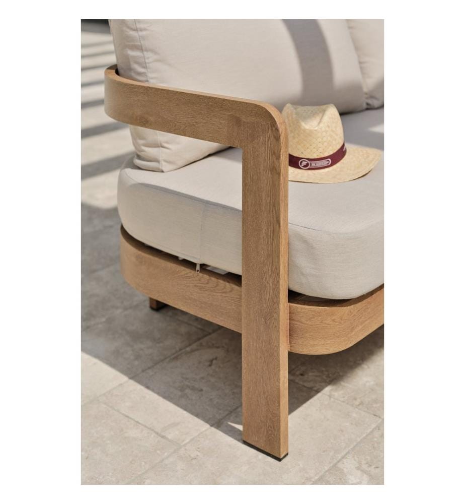 Niedrige Gartenmöbel DAVAO 5-Sitzer aus Aluminium mit Holzeffekt - ECRU