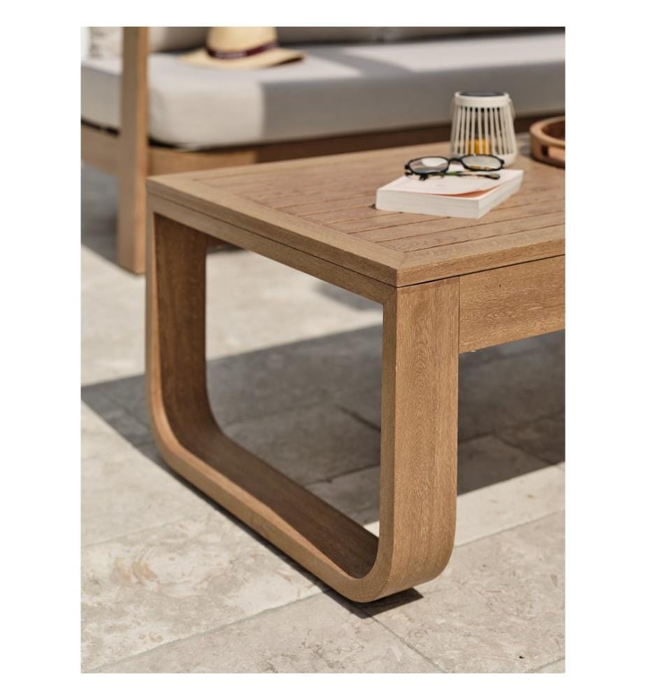 Niedrige Gartenmöbel DAVAO 5-Sitzer aus Aluminium mit Holzeffekt - ECRU