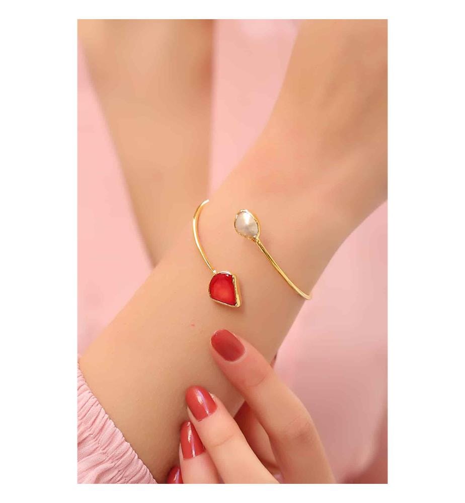 Armband aus Koralle und Perlen - Weiss und Rot