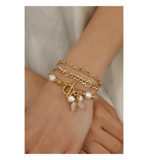 Rosa Quarz- und Perlenarmband - Rosa & Weiss