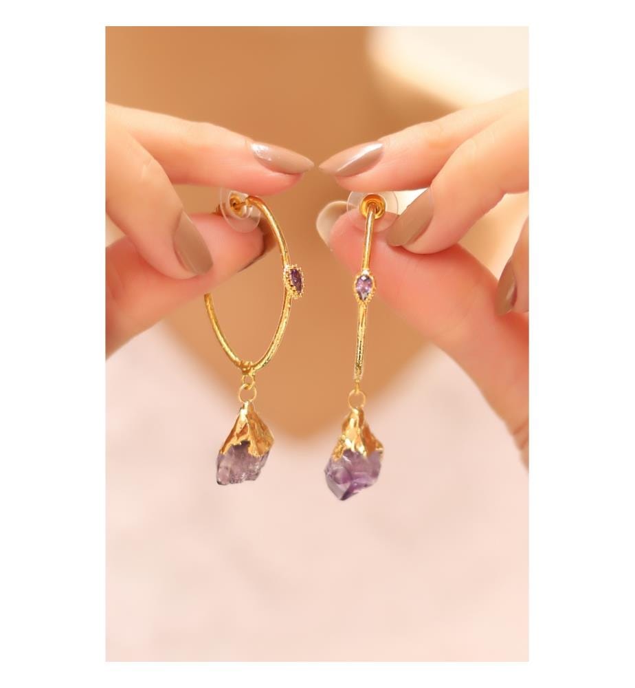 Amethyst und Zirkon Ohrringe - Vergoldet