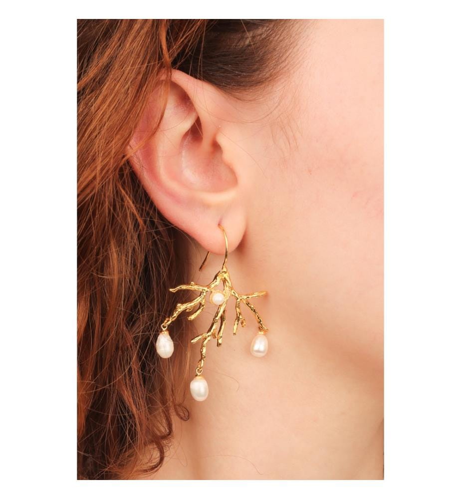 Perlenset (Halskette und Ohrringe) - Gold und Weiss