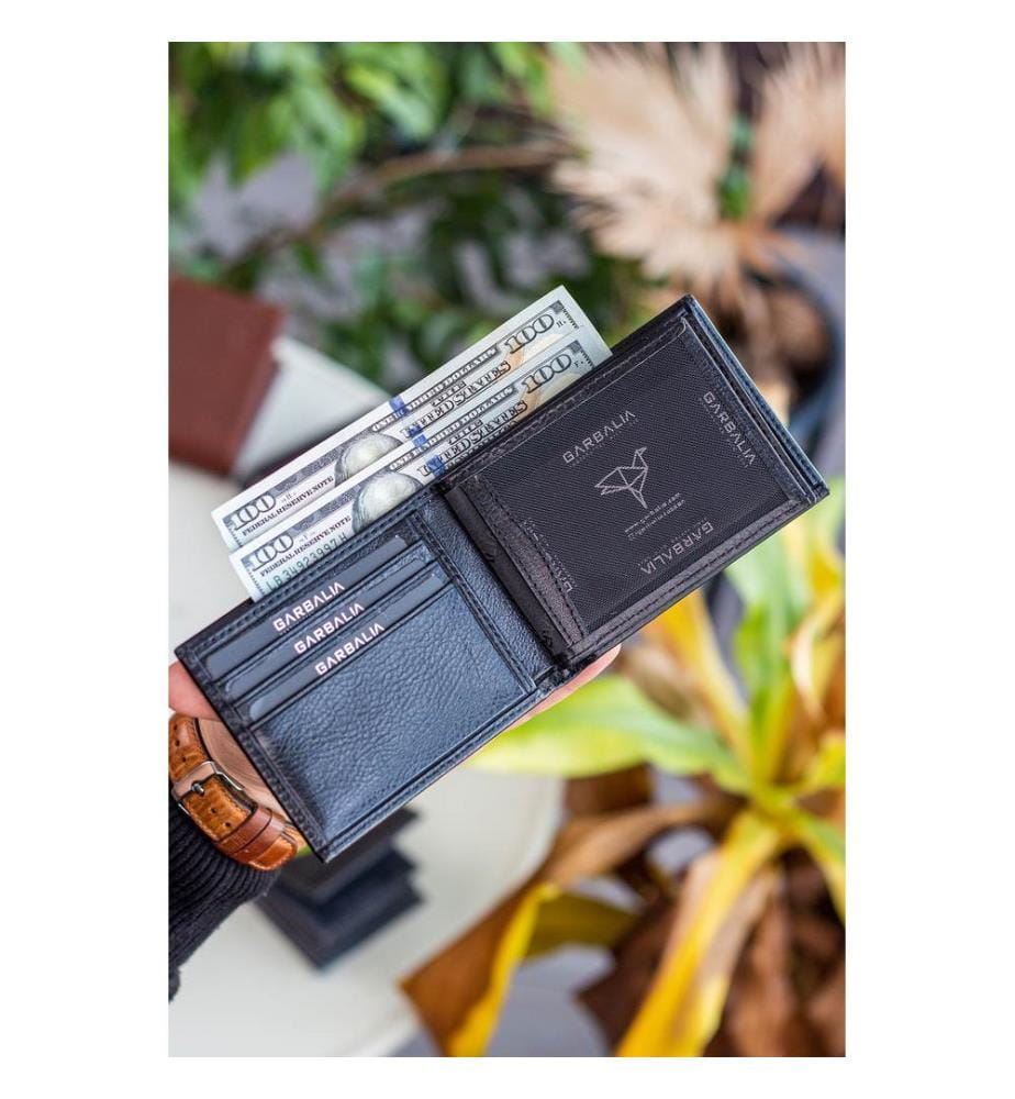 Set aus Geldbörse und Gürtel, 2-teilig, 100 % echtes Leder, Schwarz