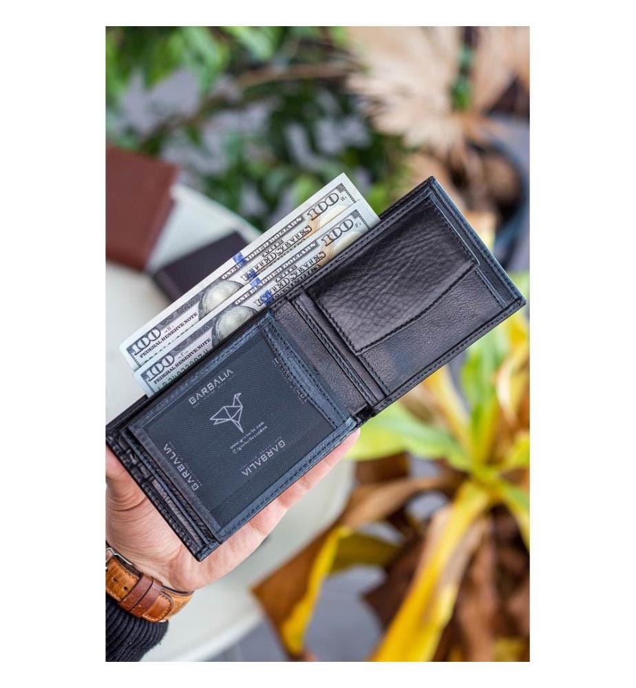 Set aus Geldbörse und Gürtel, 2-teilig, 100 % echtes Leder, Schwarz