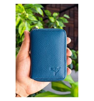 Porte-cartes, 100 % cuir véritable, bleu pétrole