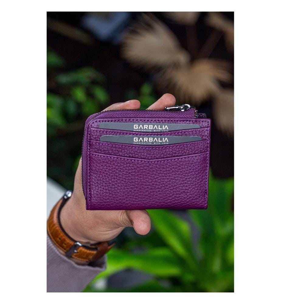 Porte-cartes, 100 % cuir véritable, couleur prune