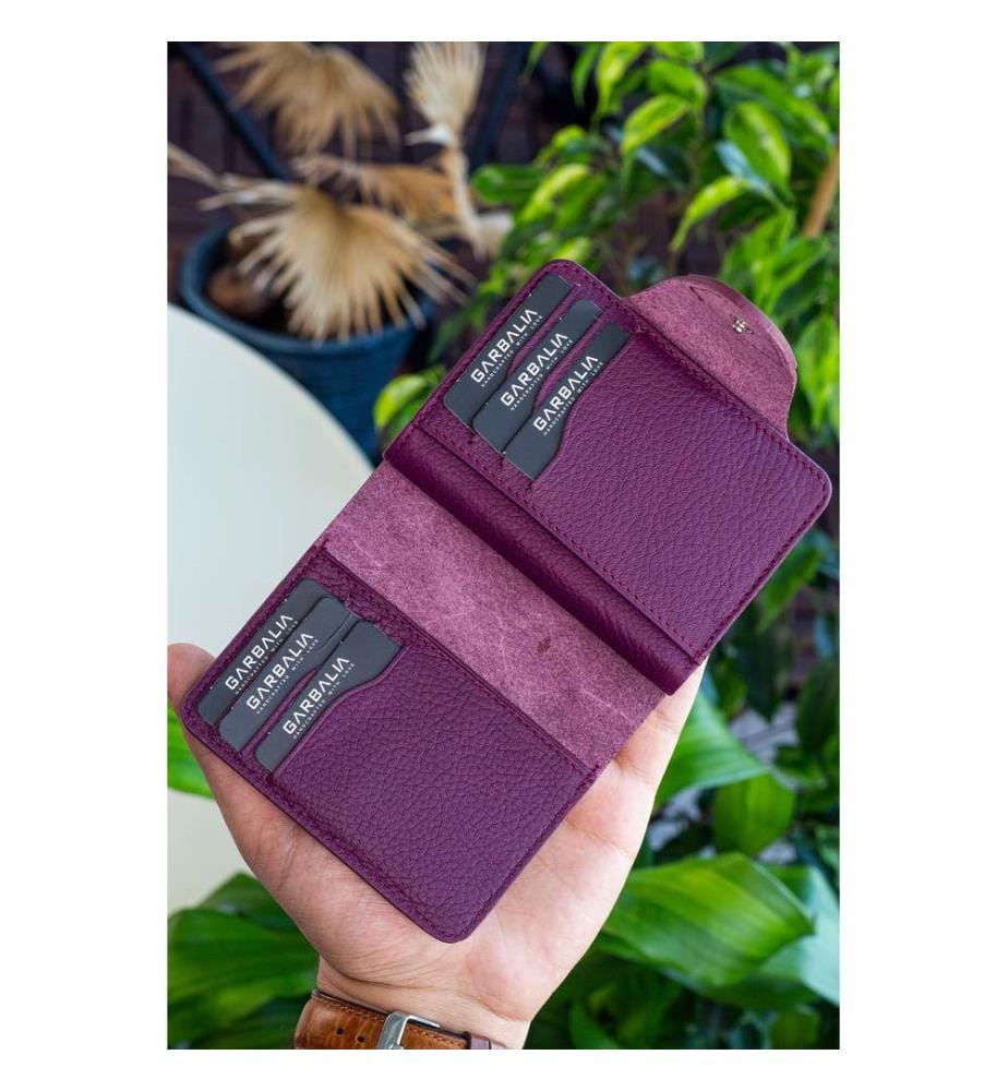 Porte-cartes, 100 % cuir véritable, couleur prune