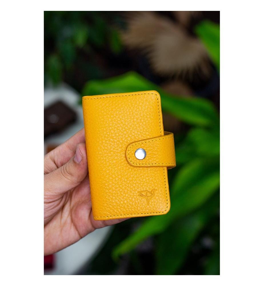 Porte-cartes, 100 % cuir véritable, moutarde