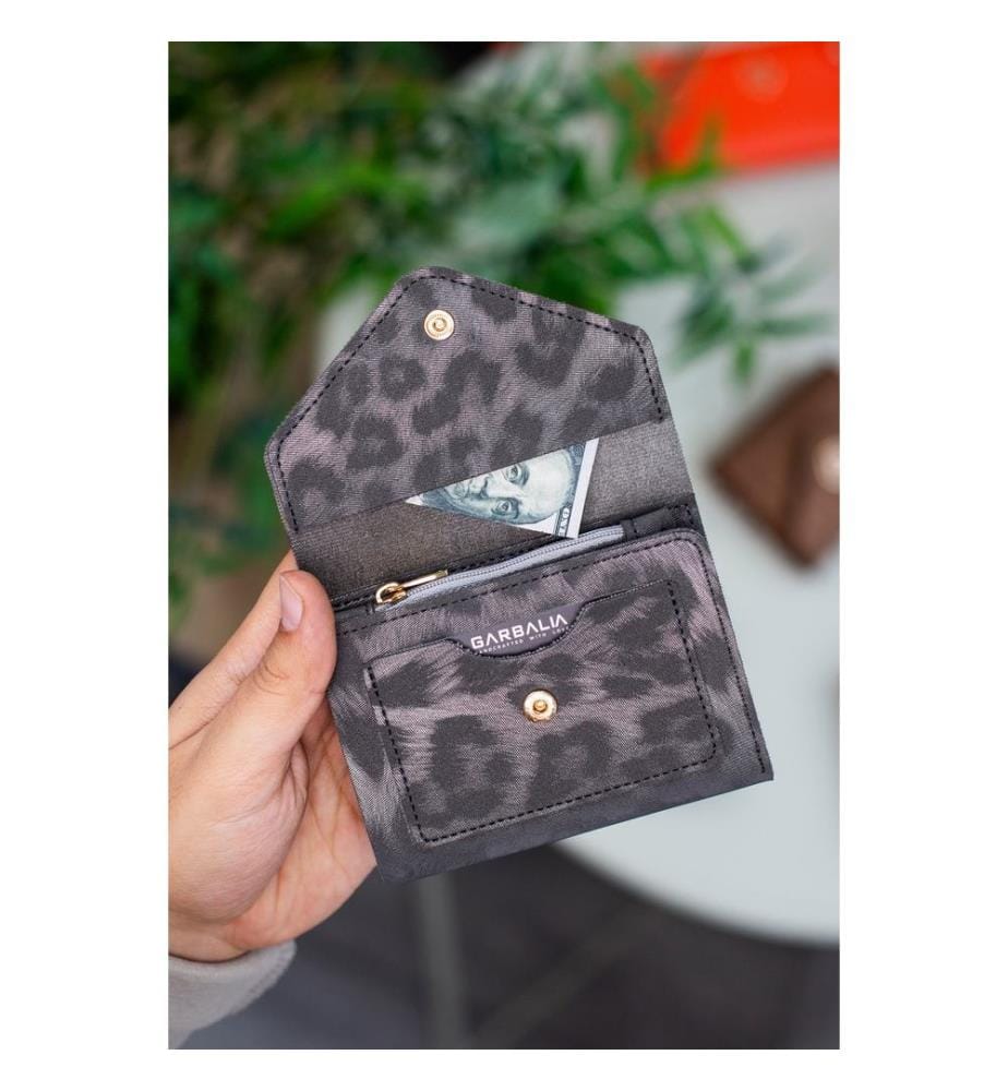 Portefeuille femme, 100 % cuir PU, anthracite, imprimé léopard