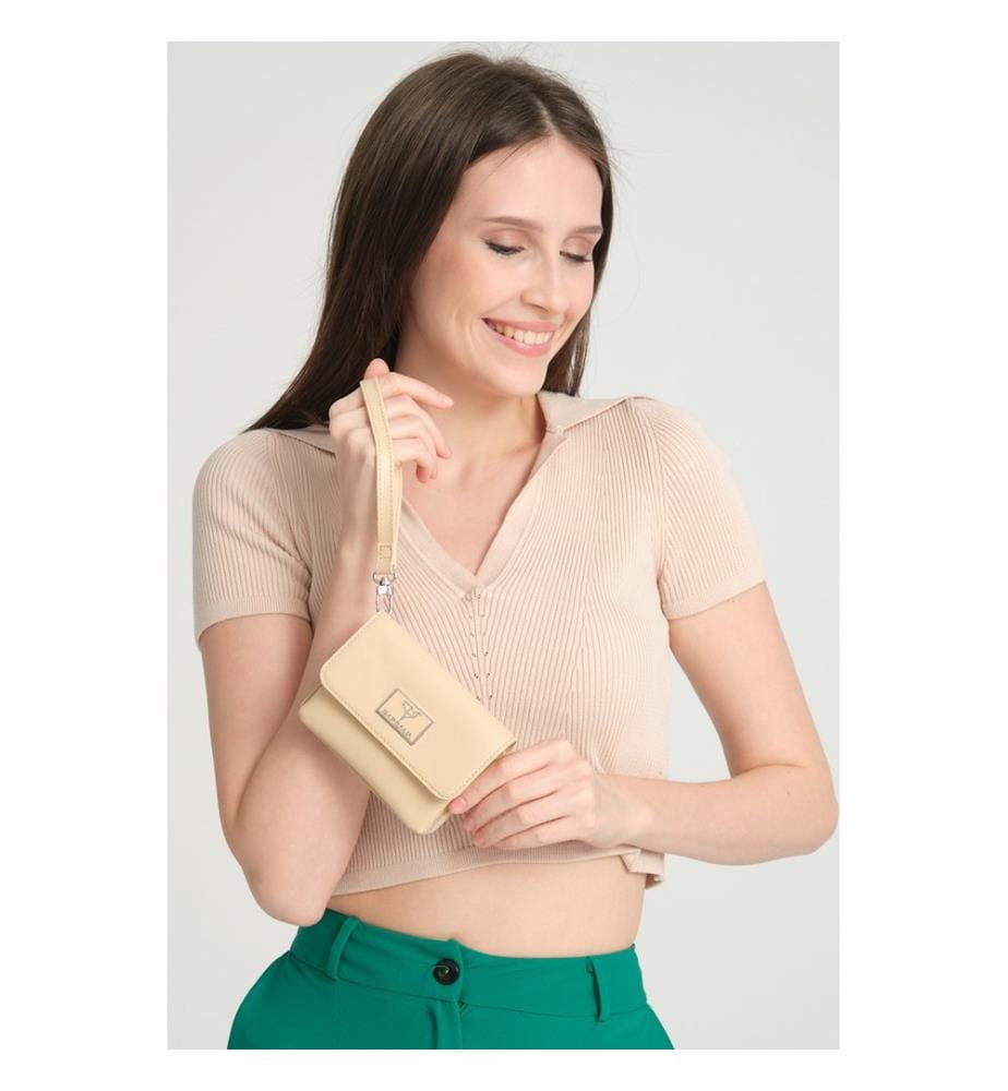 Damengeldbörse, 100 % PU-Leder, Beige