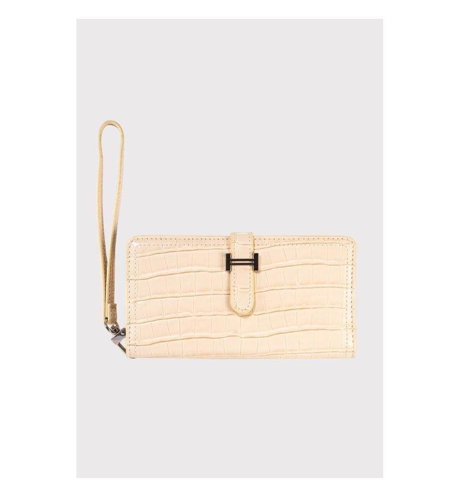 Portefeuille femme, 100 % cuir PU, beige