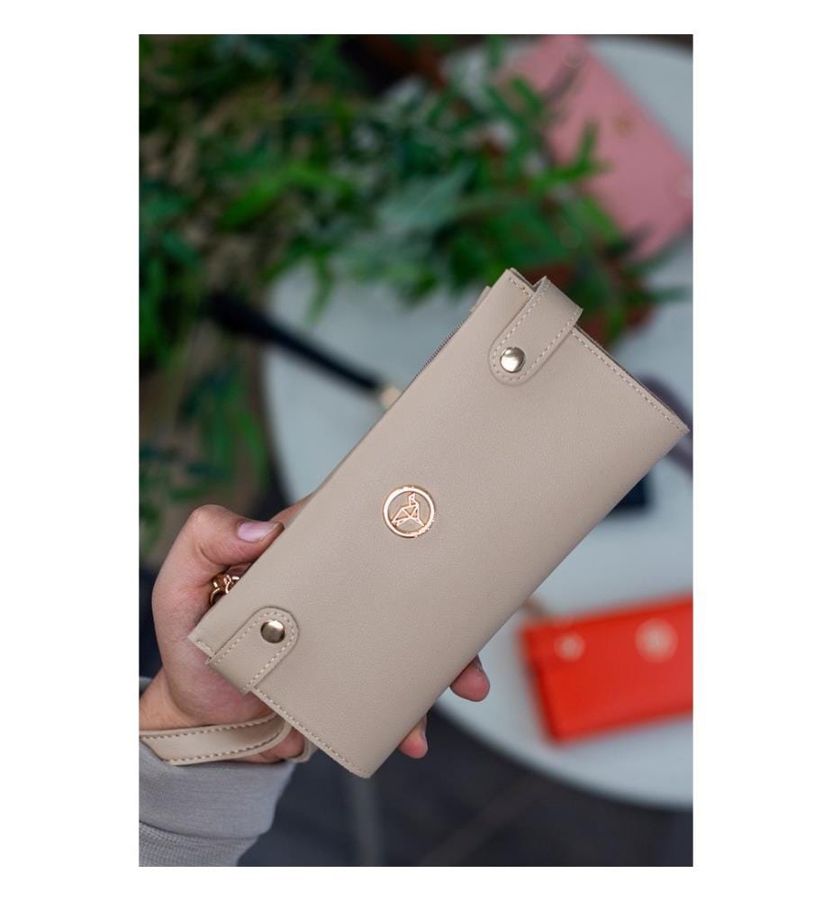Damengeldbörse, 100 % PU-Leder, Beige