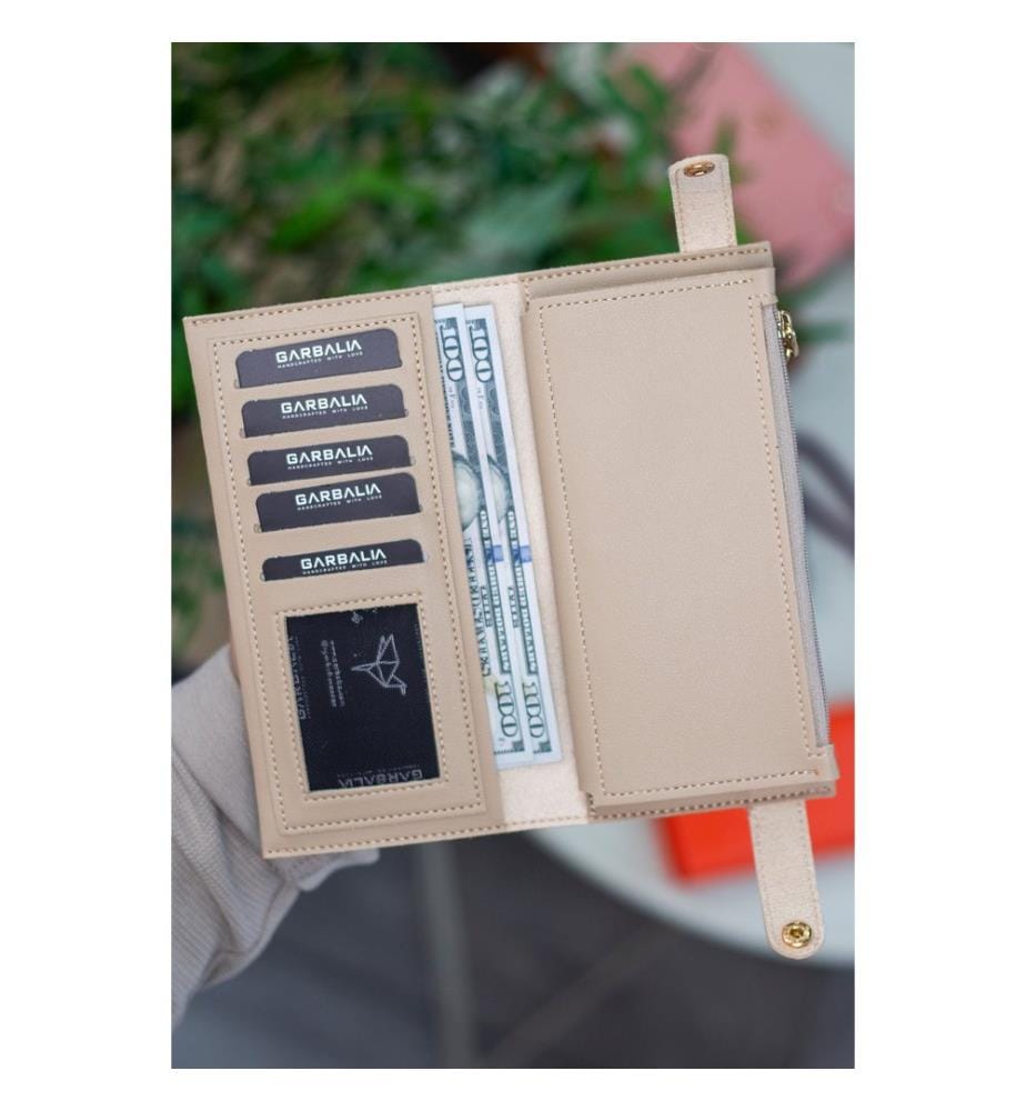 Damengeldbörse, 100 % PU-Leder, Beige