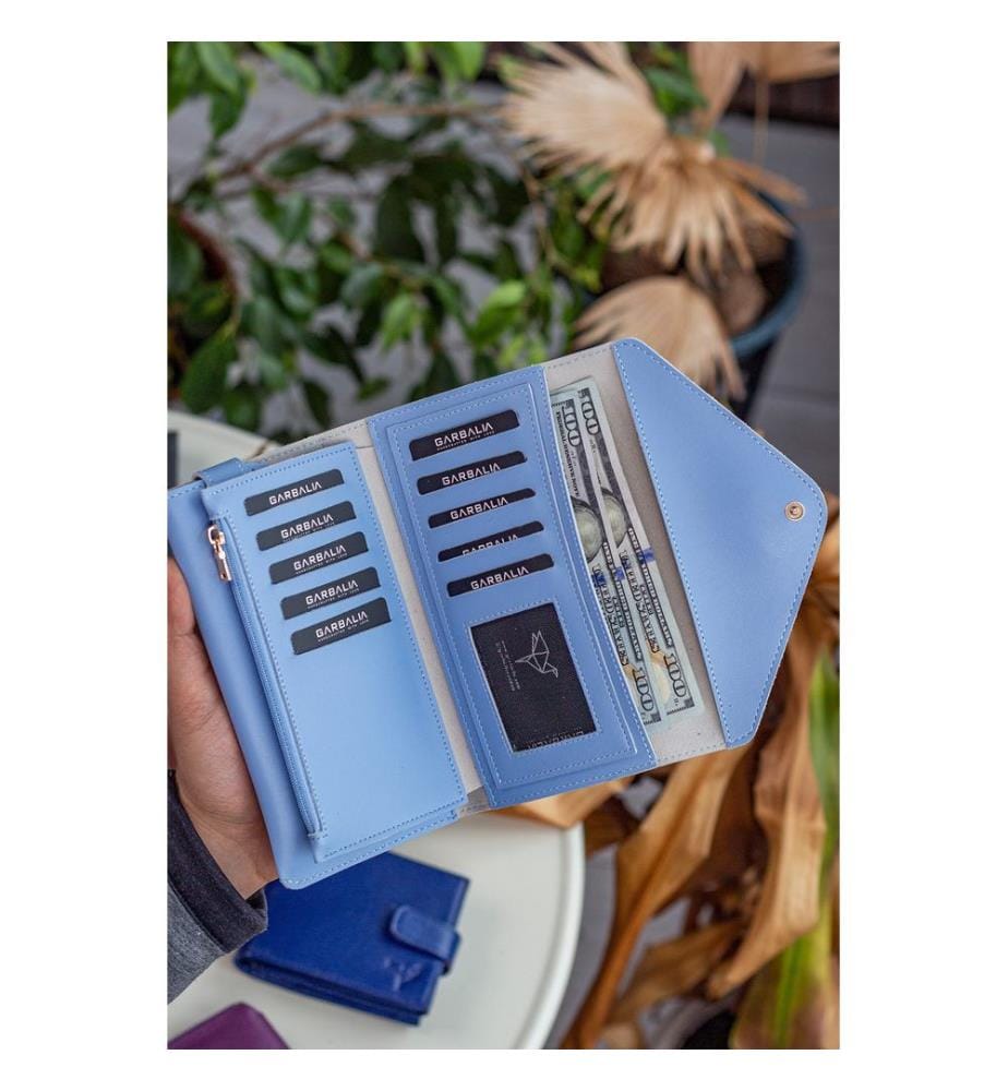 Damengeldbörse, 100 % PU-Leder, Blau