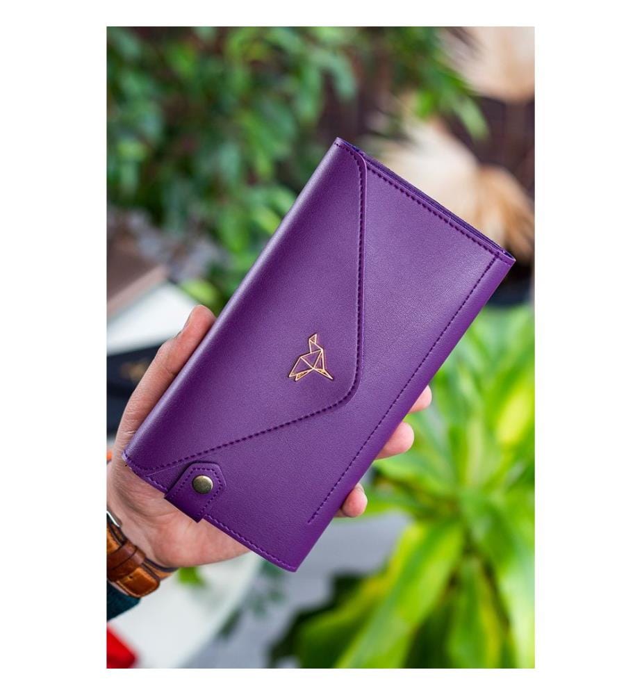 Portefeuille femme, 100 % cuir PU, couleur prune